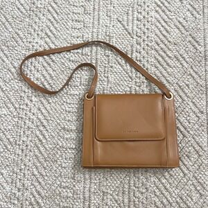 KA KOLLEN Tan Leather Crossbody Bag Gold Hardware Cognac Flap Shoulder Bag